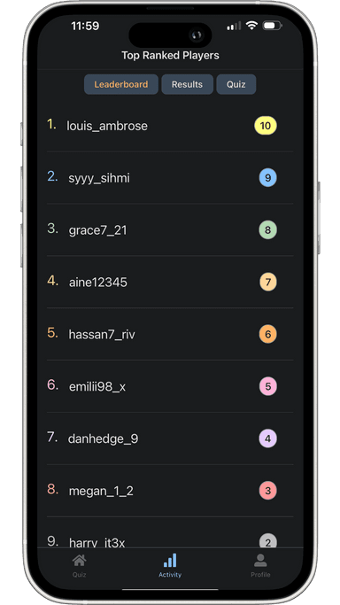 Poptrifia mobile app - leaderboard screen